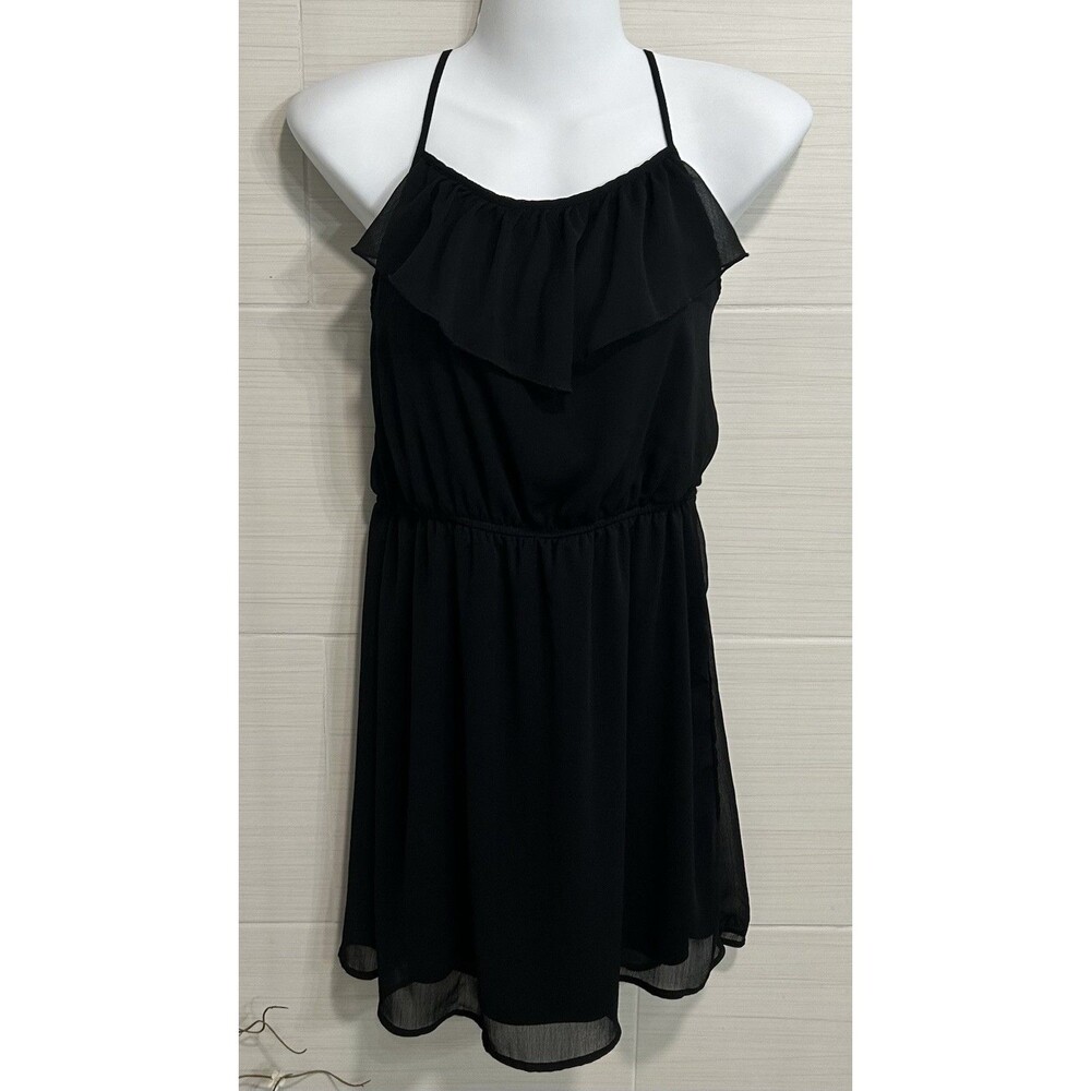 NoBo Little Black Dress Chiffon Adjustable Straps Sheer Ruffle Overlay S, Twee